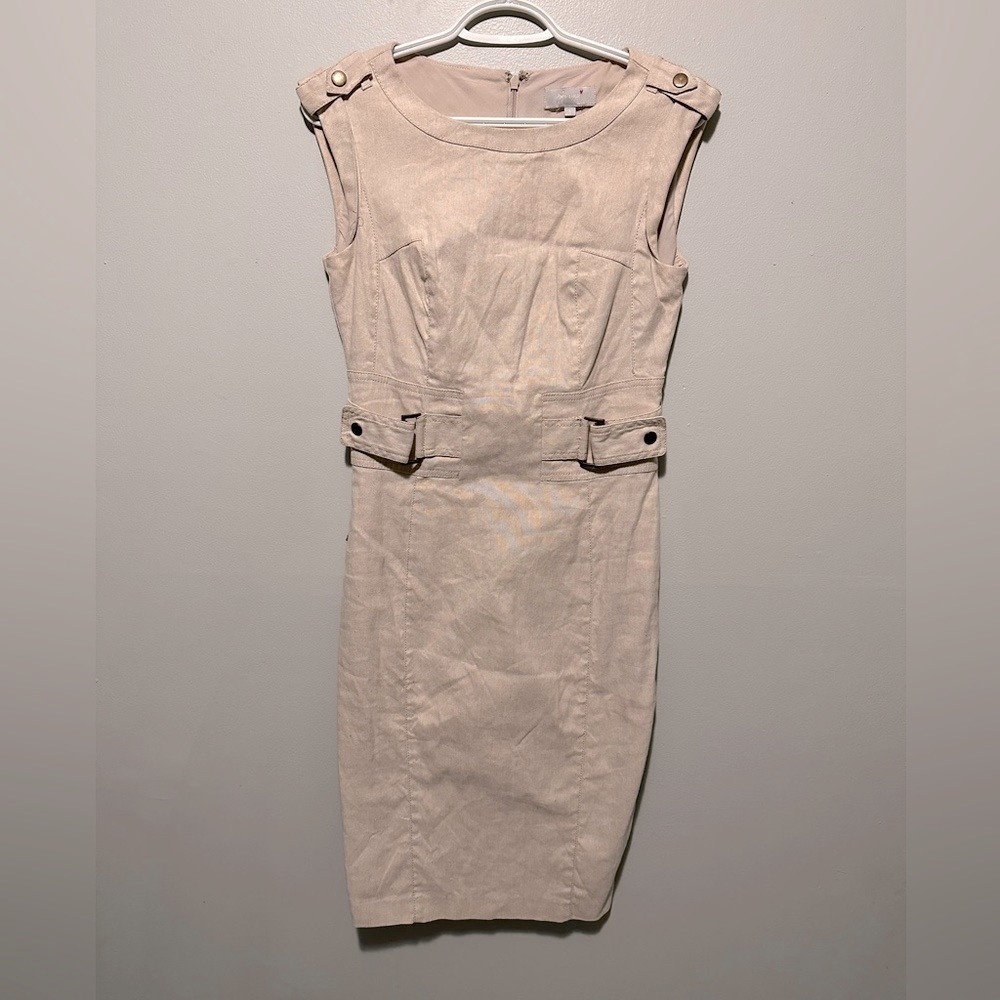 Per Una Beige Linen look sheath stress size 8